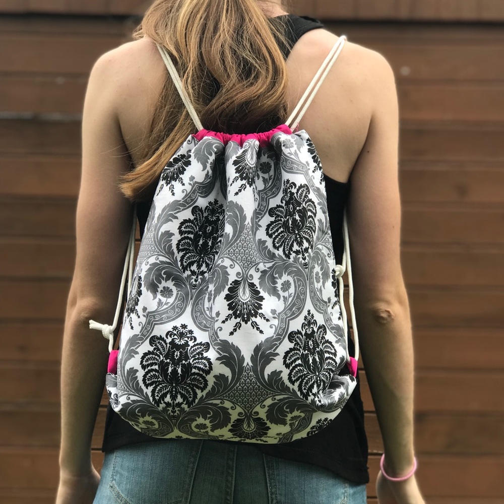 Black & White Backpack with Hot Pink Lining
